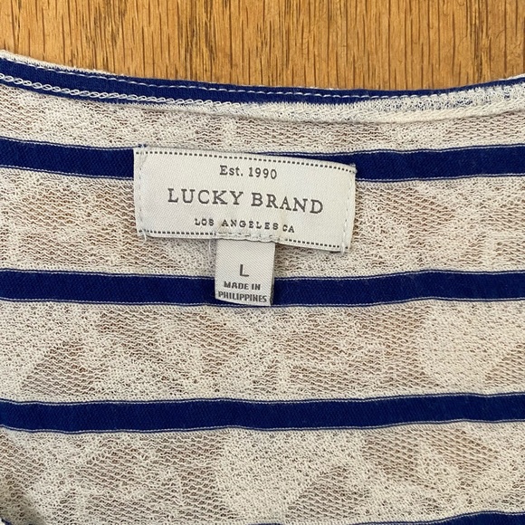 LUCKY BRAND • Semi Sheer Lace Look Striped Top - Size L - Picture 4 of 16